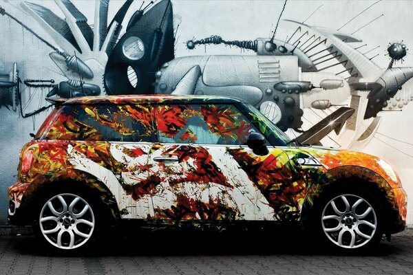 Mini car with a pattern on the side