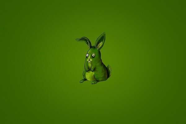 Cartoon green hare on a green background
