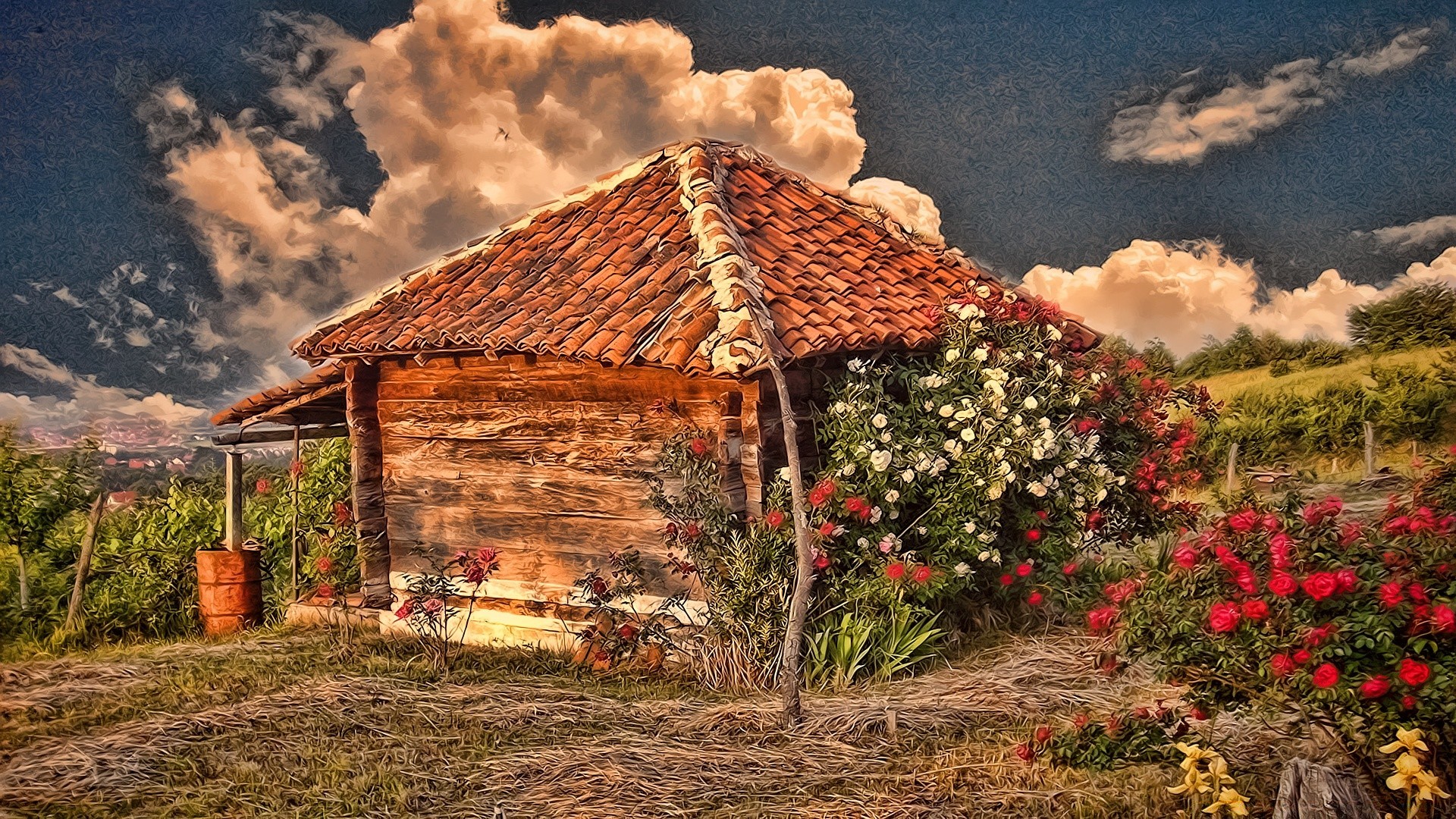 drawings house farm building agriculture tree landscape outdoors travel sky home wood architecture nature mountain barn