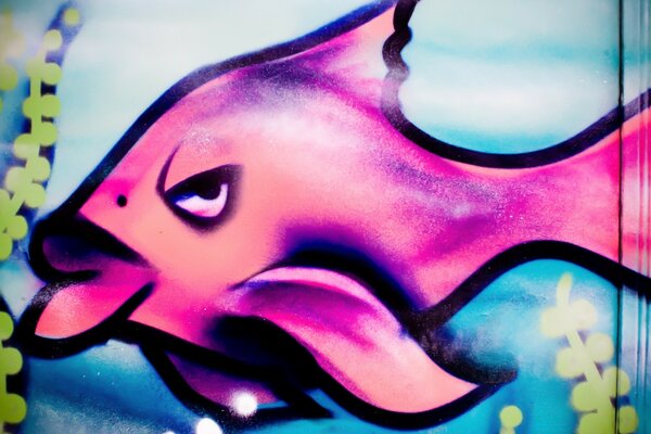 Beautiful pink fish on the wall