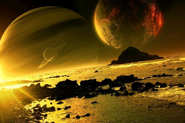 Boundless moon in the rays of the sun