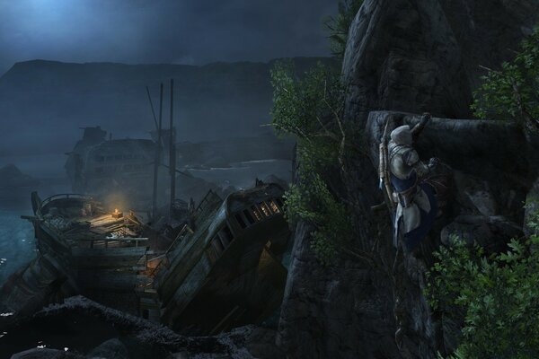 The landscape of the sea with the ships of assassins Creed