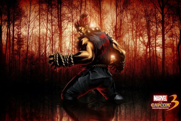 An unusual man against the background of the forest