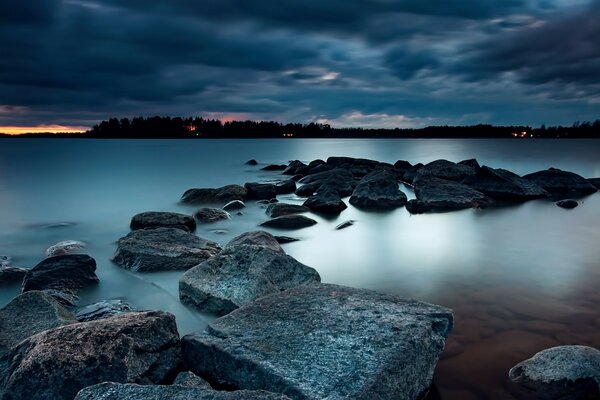Strange sunset over the lake