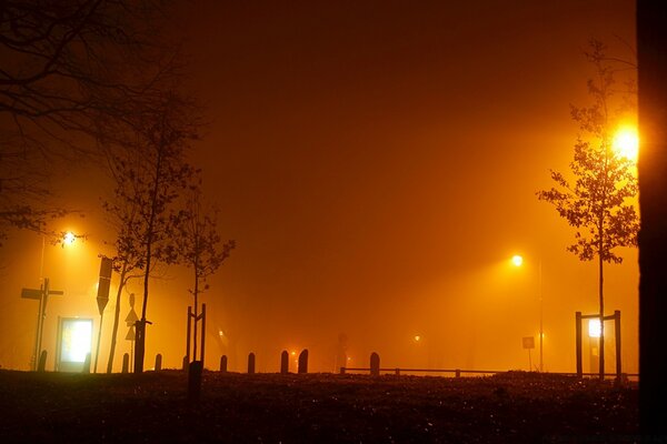 A foggy evening in an empty city